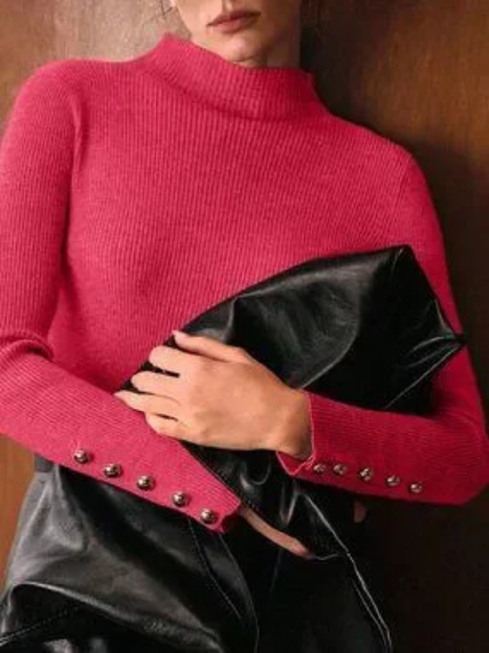 ZARA Hot Pink Casual Women's Slim Fit Funnel Neck Minimalist Sweater